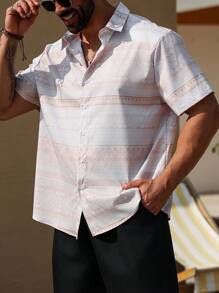 Manfinity RSRT Plus Size Men's Casual Geometric Print Asymmetrical Shirt - Multicolor - View 5