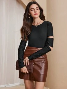 Chiquease Women Slim Fit Crew Neck Tops With Sleeve Design