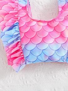 SHEIN Young Girl Knitted Swimwear Set, Ruffled Top And Shorts 2pcs - Pink - View 4