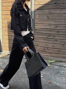 DAZY 女士休闲洗水剪裁牛仔夹克和牛仔裤套装 - 藍色 - 查看 8