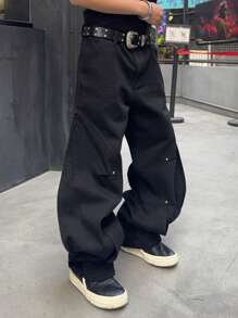 Manfinity EMRG Men's Plain Pocket Simple Loose Denim Jeans, Casual Everyday Wear - Black - View 5