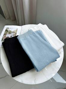 Chiquease 1 件女式高腰条纹针织喇叭裤，弹力修身踝长阔腿裤，秋冬