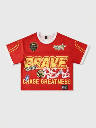 Prep Camiseta de béisbol deportiva de manga corta con estampado de letras para hombre