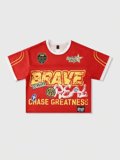 Prep Chemise de baseball à imprimé lettre pour hommes, t-shirt de sport à manches courtes