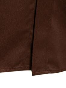 Calvornis Men's Solid Color Single-Breasted Pocket Casual Long Sleeve Shirt, Dark Brown Shirt, Rust Color Men's Shirt, Fall - Coffee Brown - View 6