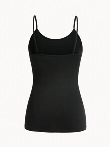 SHEIN Essnce 4pcs Plus Size Women's Solid Color Casual Versatile Camisole Tops - Black - View 5