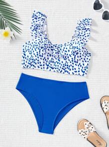 SHEIN Conjunto de traje de baño para niñas preadolescentes, lindo y de moda, para el Día de San Valentín, para la playa y la piscina