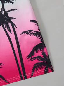 Lässige Ferienmode für Tween Jungen: Cooles Rundhals-T-Shirt mit Aufdruck und Kokosnussbaum-bedruckte Strandshorts, 2 Stücke Set