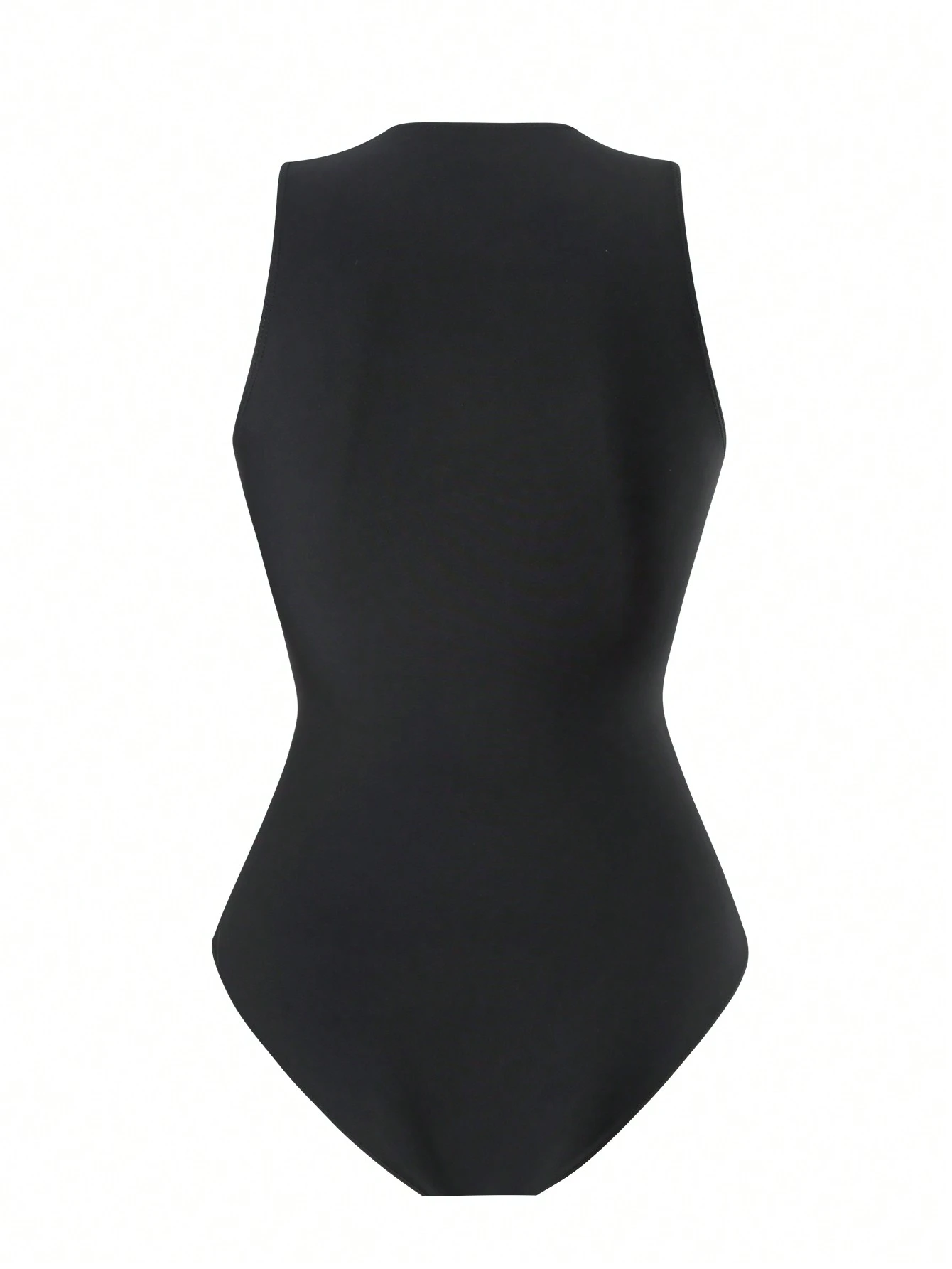 SHEIN 1 Peça Maiô Feminino de Zíper Liso para Verão, Casual para Praia e Férias - Preto - Visão 4