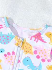 Newborn Baby 1-Piece Ruffled Swimsuit With Cute Dinosaur Print, Pink