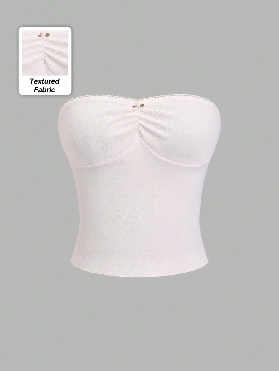 Sweetra Versatile French Countryside Style Comfortable Bandeau Top For Women, Can Be Worn Inside Or Outside - Pink - View 1