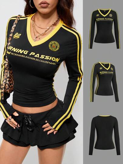 Coolane Conjunto de chándal para mujer con textura acanalada, decoración gráfica, para primavera/verano, esenciales del estilo Y2K