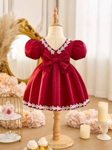 SHEIN 女宝宝可爱花朵蕾丝边短袖夏装 - 紅色 - 查看 9