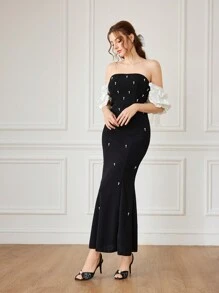 CUCCOO HITCHD 黑色圆头尖头高跟蕾丝珍珠优雅婚礼宴会派对女士高跟凉鞋 - 黑色 - 查看 9