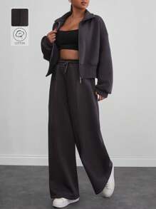 RueChic WOMAN COSY TWO PIECES LOUNGEWEAR WITH DOUBLE SIDE ZIPPER - Grey - View 4