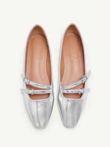 CUCCOO CHICEST Square Toe Multi-Strap Single Buckle Soft Bottom Breathable Vintage Shiny Surface Women Flat Shoes, Suitable For Daily, Commuting, Party, Walking Occasions Spring Shoes