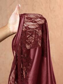 Slaydiva 万圣节新款性感优雅小立领长袖蕾丝拼接黑色PU透视修身女式连体裤-G - 紅色 - 查看 10