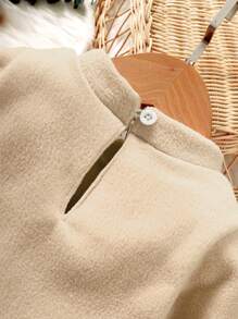 SHEIN Vestido corto informal para bebés con mangas largas, diseño de moño y color liso