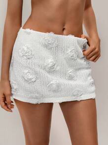 SHEIN Forever 21 Women's Solid Color 3D Floral Decor Minimalist Casual A-Line Skirt