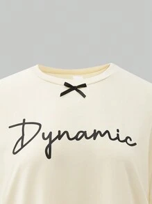 SHEIN Teen's 1pc Solid Color Minimalist Letter Logo Bow Decor Loose Casual Round Neck Short Sleeve T-Shirt