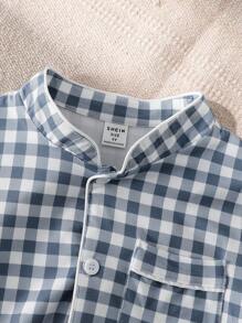 2 Pieces Set Young Boy Plaid Print Short Sleeve Top And Shorts, Casual & Comfortable Homewear Set - Multicolor - View 7