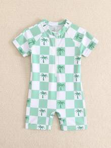 男婴拉链短袖休闲泳衣，简约日常风格 - 彩色 - 查看 6