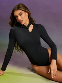 Hauture Twist Detail Long Sleeve Solid Jersey Bodysuit, Going Out Tops, Date Night Tops