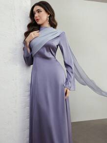 Graceveil Vestido elegante y modesto de estilo árabe con una larga y brillante cola para mujer - Púrpura polvoriento - Ver 7