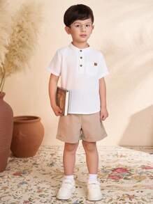 WESTFADE Young Young Boy Casual College Style Linen Shirt And Shorts Set