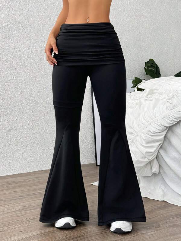 Slayoga Women's Solid Color Ruched Waist Flared Daily Fitness Sports Pants