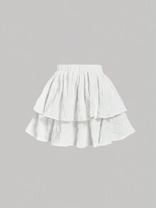 SHEIN X ELOISA & ORSON SHEIN MOD Falda corta casual de cintura elástica de unicolor con doble capa para mujer