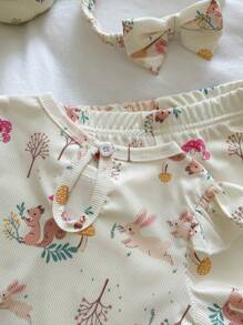 3pcs Baby Girl Easter Outfit,Cute Multicolor Funny Rabbit Squirrel Mushroom Forest Long Sleeve T-Shirt,Leggings&Headband Set,Autumn Family Matching - Khaki - View 9
