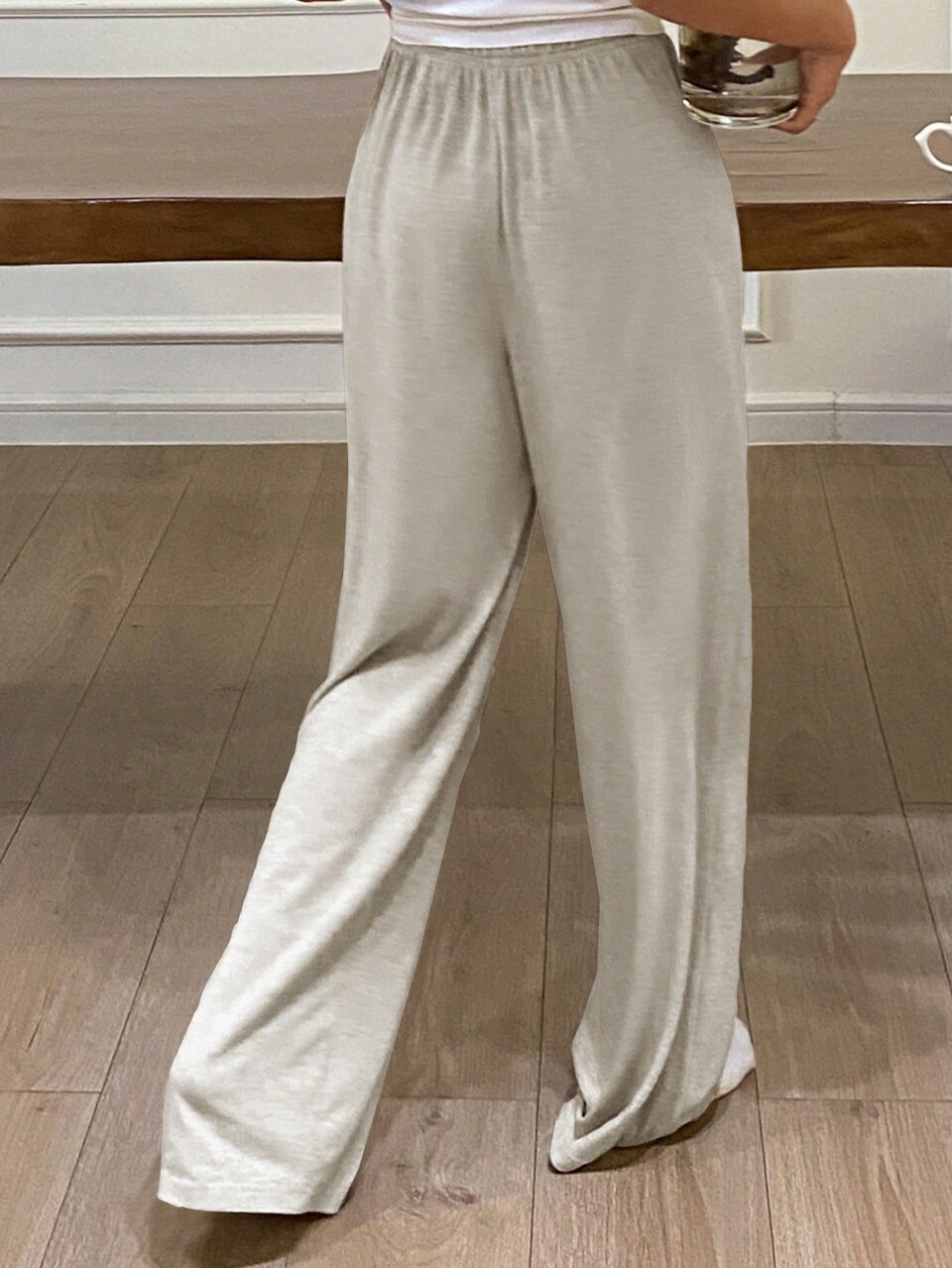 Women Casual Simple Front Tie Knit Straight Lounge Cozy Pants, For Pajama, Fall & Winter