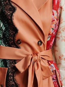 Almamuse Patchwork Fabric Design Trench Coat - Multicolor - View 8