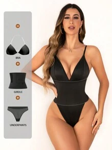 1 Peça Bodysuit Feminino Minimalista e da Moda, Casual e Diário - Preto - Visão 8