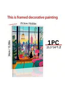 纽约猫插图、纽约艺术、彩色墙面艺术、极简主义装饰、旅行艺术、纽约、一套 1 幅、帆布海报、家庭、客厅、卧室、厨房、浴室帆布墙面装饰