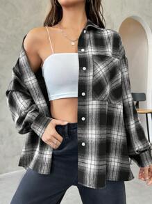 Muchica Chemise décontractée ample à carreaux pour femmes