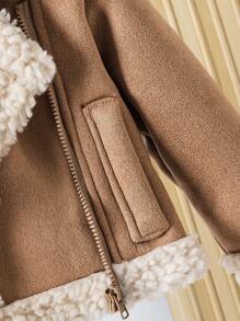 SHEIN Infants Unisex Baby Boys & Girls Autumn/Winter High Street Fashion Casual Thermal Lined Faux Suede Collar Long Sleeve Jacket Coat