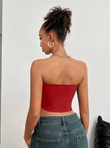 Coolane 青少年女孩 Y2K 图案撞色蕾丝运动抹胸荷叶边迷你裙 - 紅色 - 查看 4