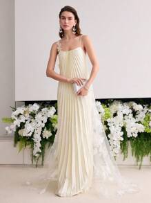 MOTF Soiréza VÁY MAXI CHÍNH THỨC REN XẾP NẾP CHO NỮ - Màu be - Xem 3