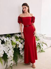 MOTF Soiréza 立体花朵露肩鸡尾酒礼服 - 紅色 - 查看 6