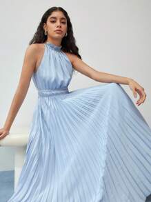 MOTF STUDIO FRILL NECK PLEATED DRESS