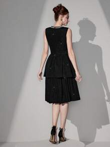 SHEIN Belle Vestido de fiesta elegante de mujer con dobladillo con volantes, sin mangas, de nueva llegada, para invitada de boda a cóctel o baile