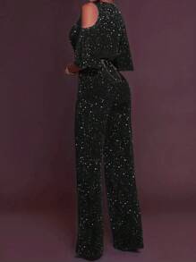 INAWLY 女士休闲银色露肩连体裤，适合通勤