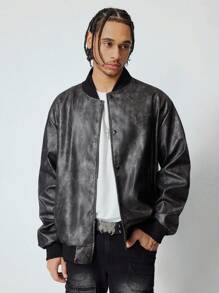 ROMWE MEN Grunge Punk Men's Retro Letter Embossed Bomber Jacket