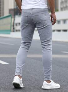 Manfinity Homme Men's Zipper Fly Slim Fit Denim Jeans - Light Grey - View 2