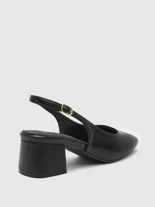 CUCCOO BIZCHIC 女士经典黑色PU皮革后系带低跟鞋，适合通勤、约会、派对、假日、春季、春假、复活节、圣诞节等场合。 - 黑色 - 查看 8