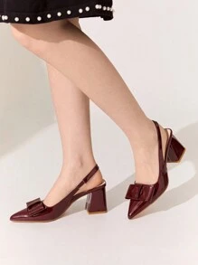 CUCCOO CHICEST Wine Red Bowknot Strap Thick Heel Pumps, Elegant & Fashion, For Work, Dating, Wedding, Party, Holiday, Valentine's Day Spring Break Easter Prom Heels
