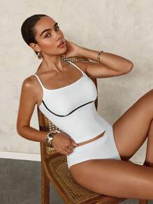 SHEIN Swim Zomer 1 Set Dames Contrasterende Trim Tankini Badmode