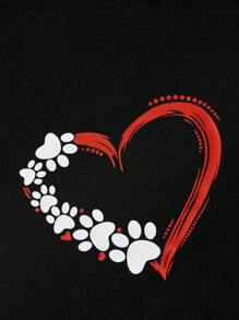 SHEIN Maternity Heart Print Short Sleeve Ruched Side Pregnancy T-Shirt Top - Black - View 6